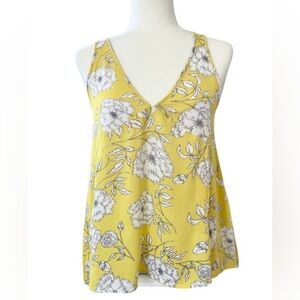 Lush 100% Rayon Yellow Floral Swing Tank Top Size Small